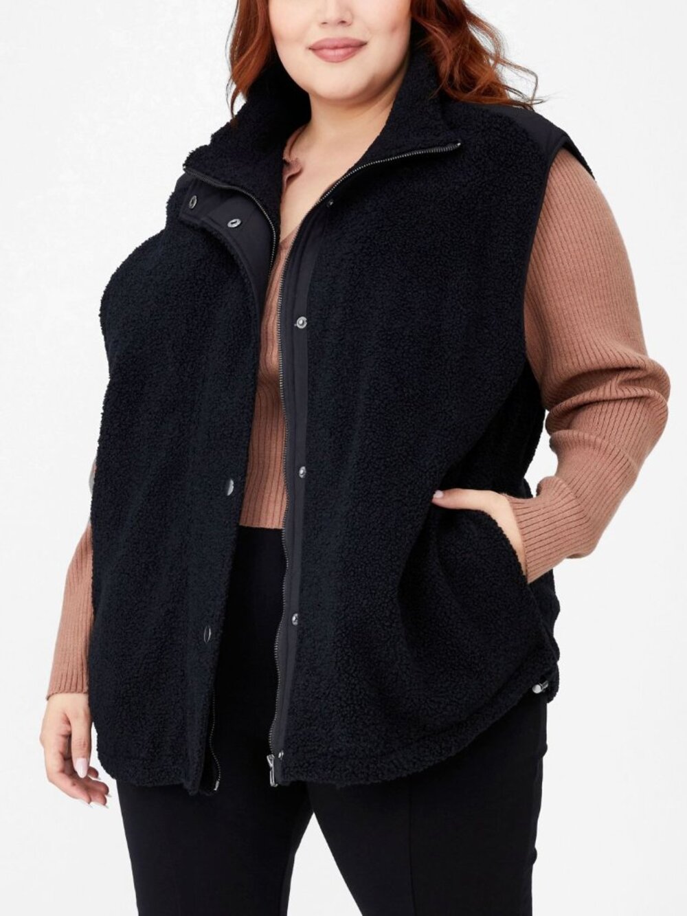 COTTON ON Womens Trendy Plus Size Cabin Fleece Vest Jacket
